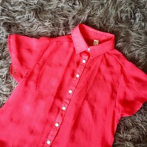 Sheer Hot Pink Button Down Top